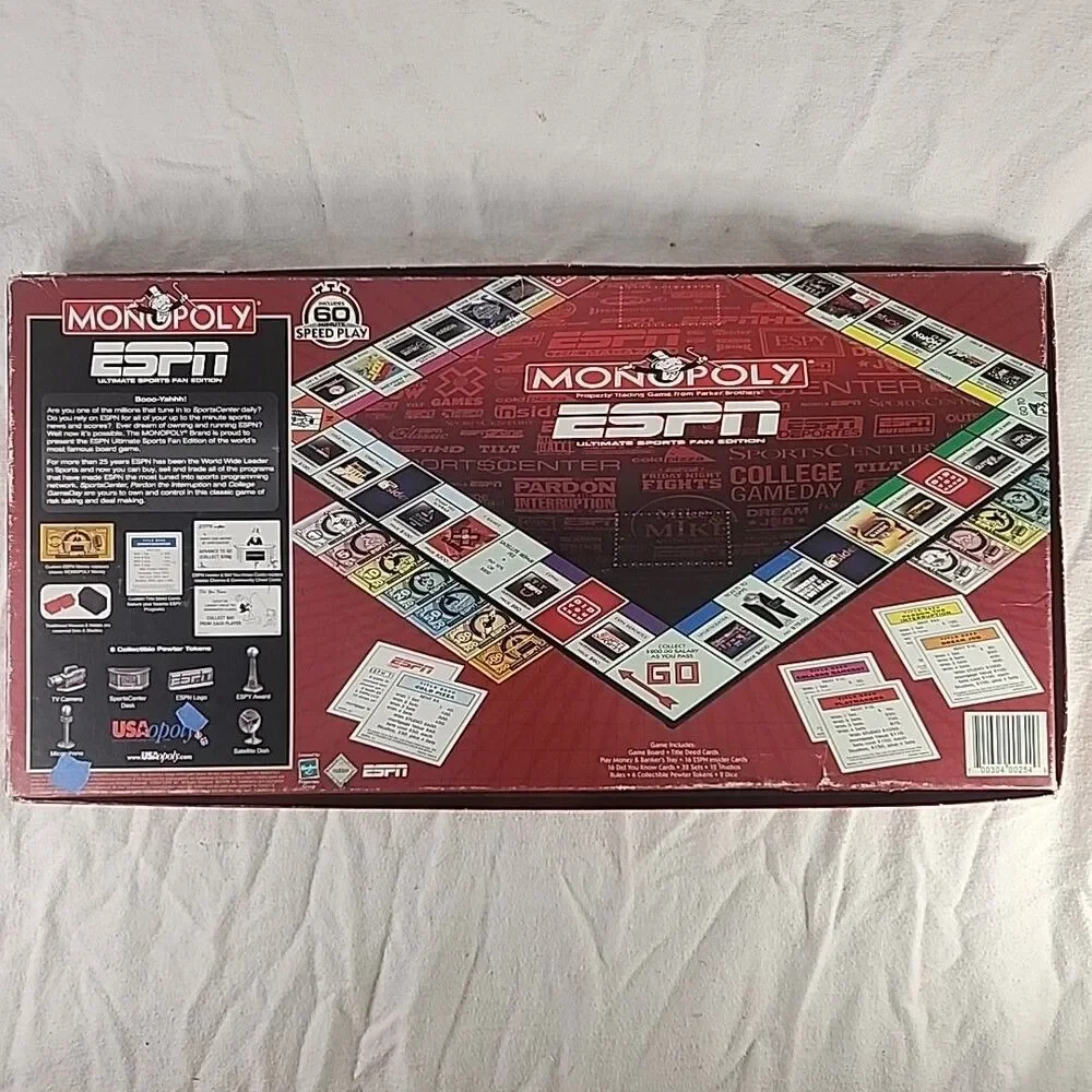 Monopoly Hasbro 2006 ESPN Ultimate Sports Fan Edition Board Game 2 Tokens Missin